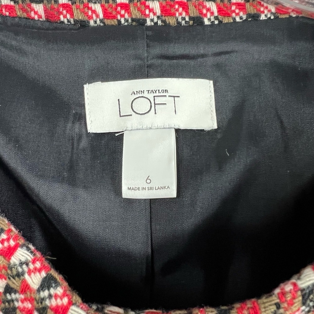 Loft Swing Jacket Womens 6 Boxy Houndstooth Tweed Red Black Career - Picture 4 of 13
